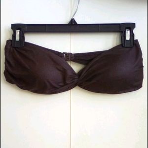Brown suede bandeau bikini top